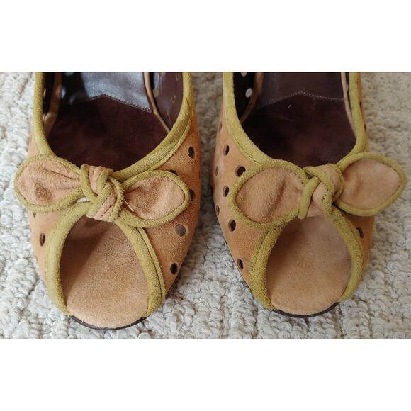 Donald J Pliner Zazas Open Toe Dress Pumps Brown Green 9 Heels Shoes Polka Dot - Picture 3 of 9